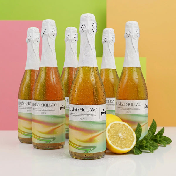 Espumante de Kombucha Pod 750ml - Limão Siciliano com Hortelã (06 un.)