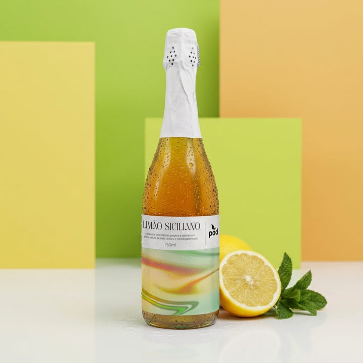 Espumante de Kombucha Pod 750ml - Limão Siciliano com Hortelã (01 un.)