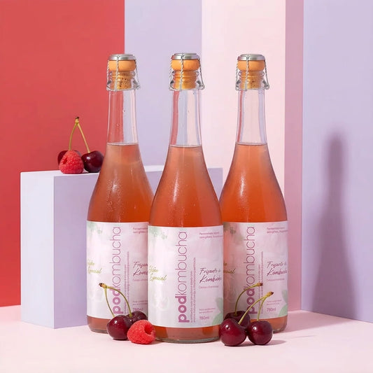 Espumante de Kombucha Pod 750ml - Cereja e Framboesa (03 un.)