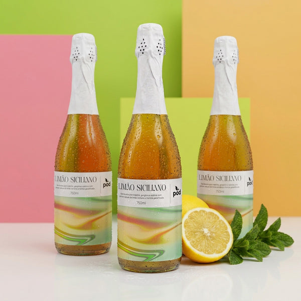 Espumante de Kombucha Pod 750ml - Limão Siciliano com Hortelã (03 un.)