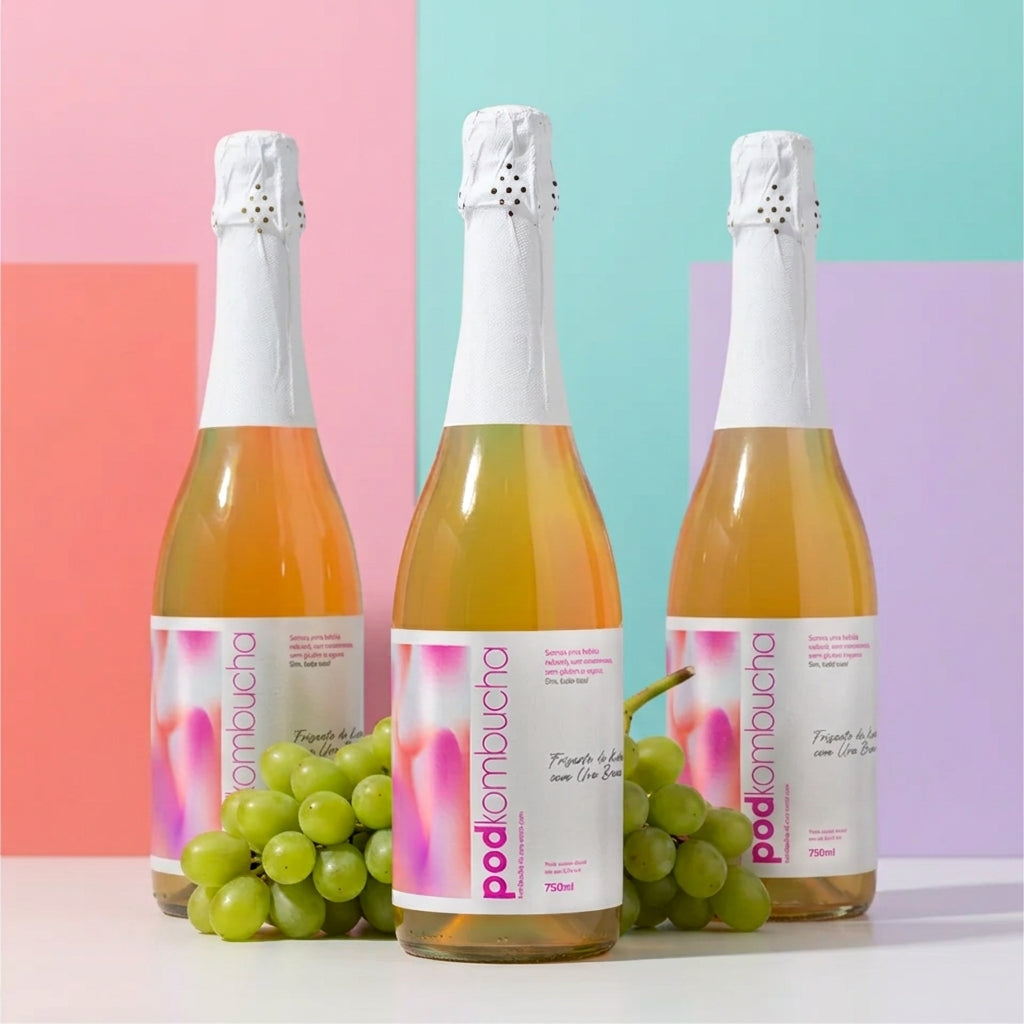 Espumante de Kombucha Pod 750ml - Uva Branca (03 un.)