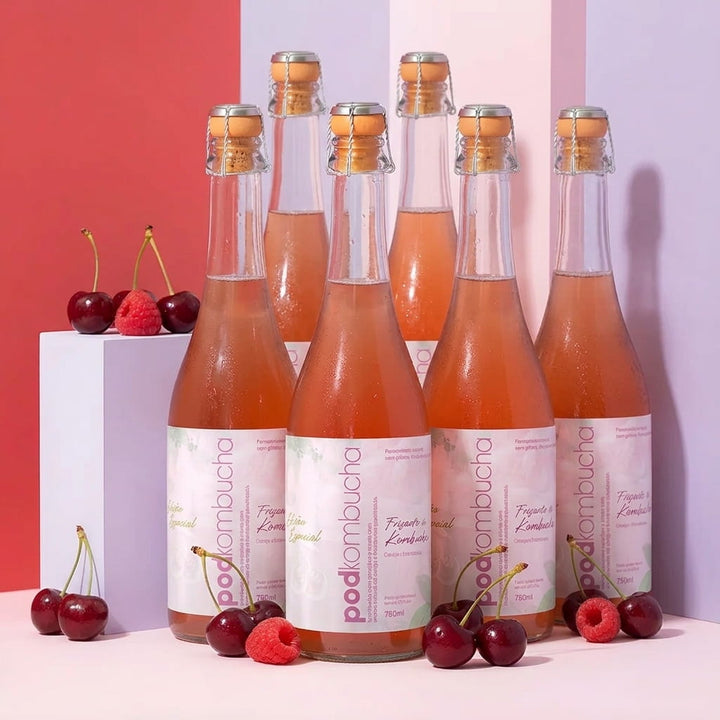 Espumante de Kombucha Pod 750ml - Cereja e Framboesa (06 un.)