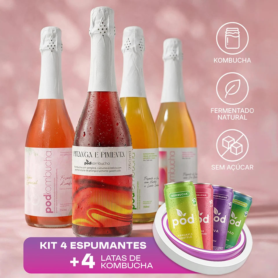 Compre 4 Espumantes Sem Álcool e Ganhe 4 Kombuchas Pod Lata