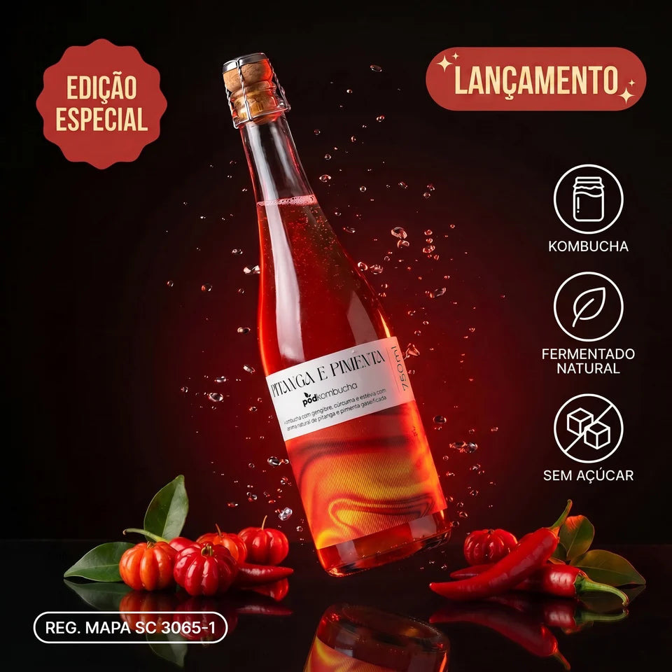Espumante de Kombucha de Pitanga e Pimenta - Pod 750ml (01 un.)
