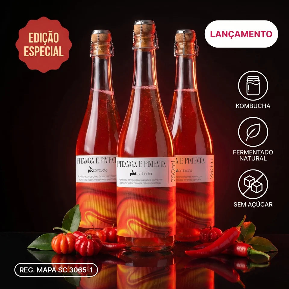 Espumante de Kombucha de Pitanga e Pimenta - Pod 750ml (06 un.)
