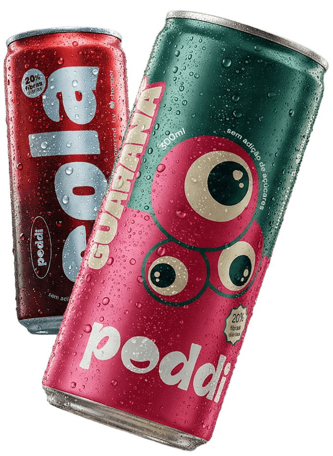 Latas de Poddi sabor cola e guaraná